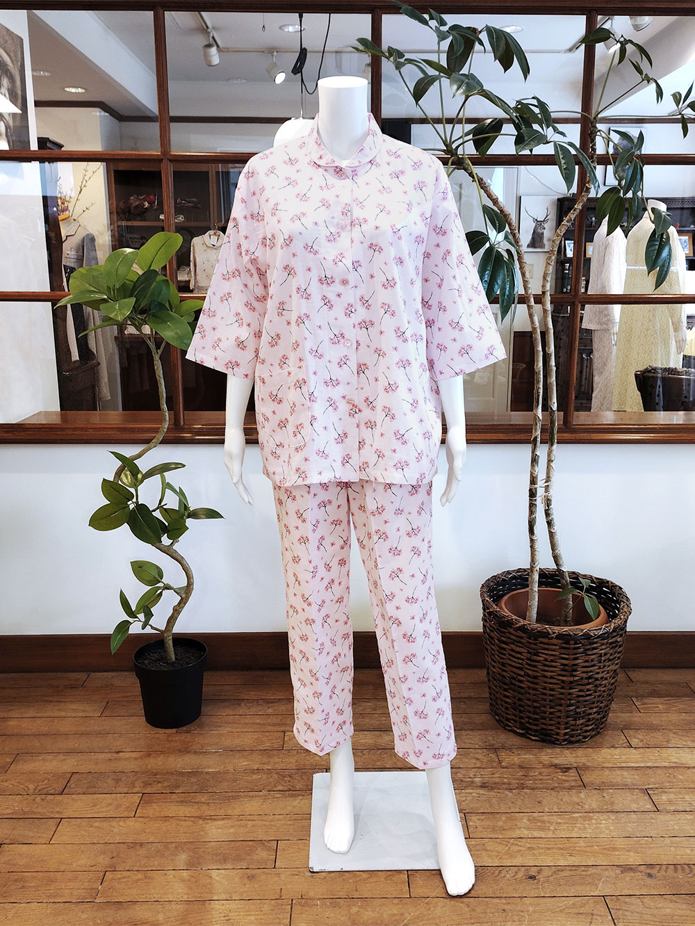 【Ladies】ダブルガーゼ 花柄（七分袖）