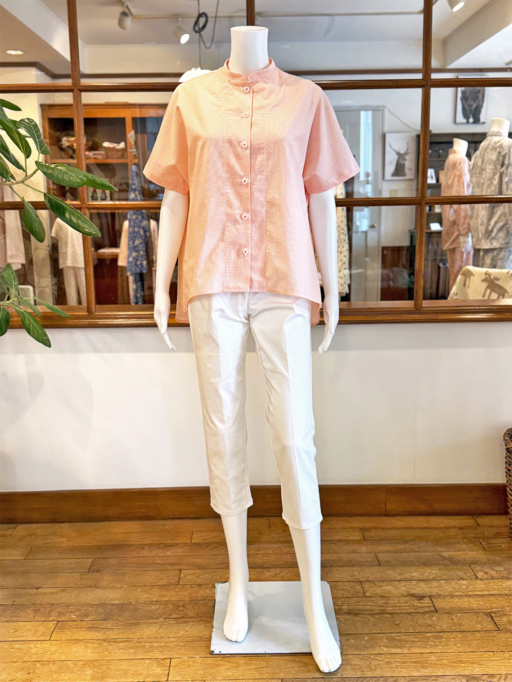 【Ladies】ワッフルブロードストライプ　トップス