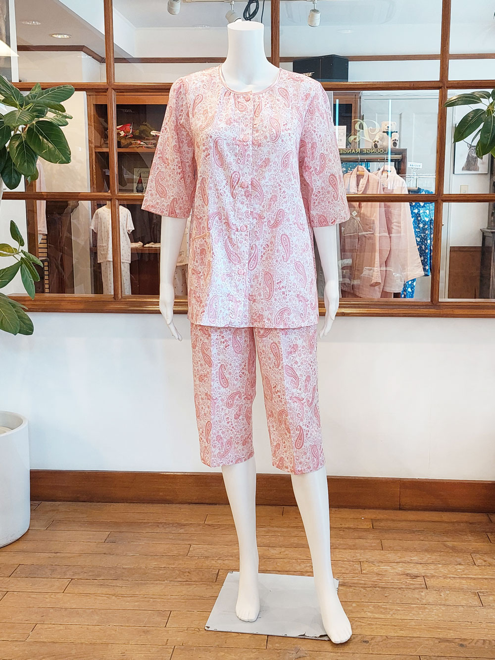 【Ladies】＜高島ちぢみ＞楊柳ペイズリー柄(七分袖、七分丈パンツ）(M～LL)