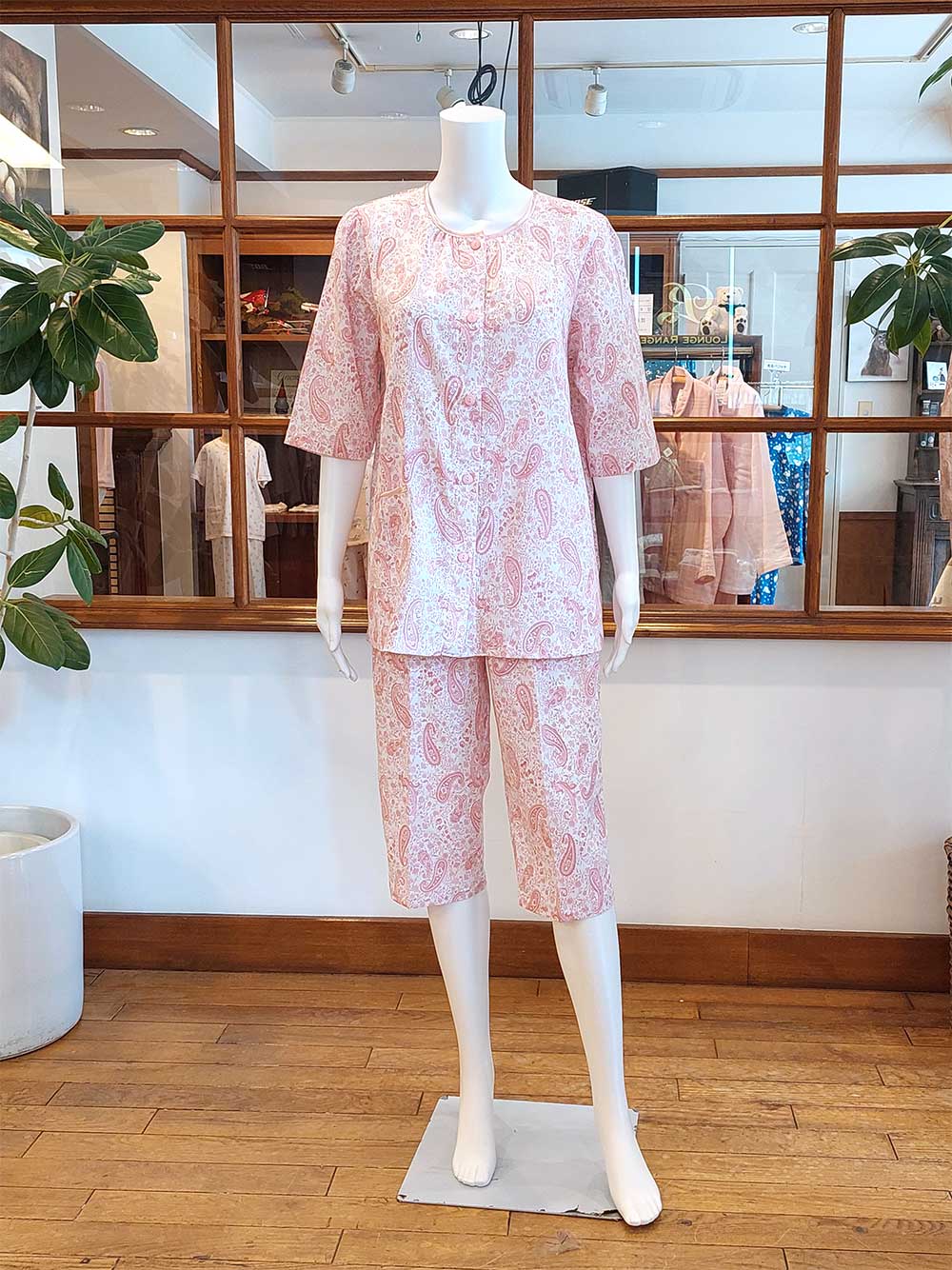 【Ladies】＜高島ちぢみ＞楊柳ペイズリー柄(七分袖、七分丈パンツ）(M〜LL)