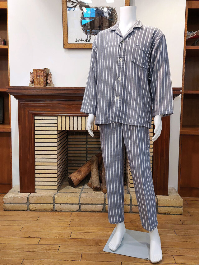 【Mens】オイリングワッシャー加工トリプルガーゼ　ドビーストライプ柄