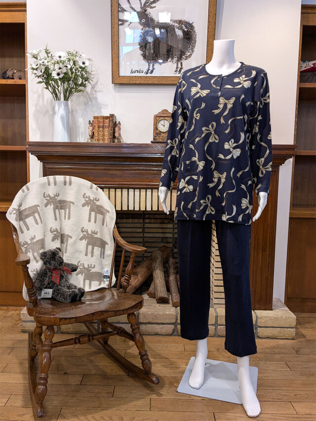 【Ladies】スムースリボン柄×無地