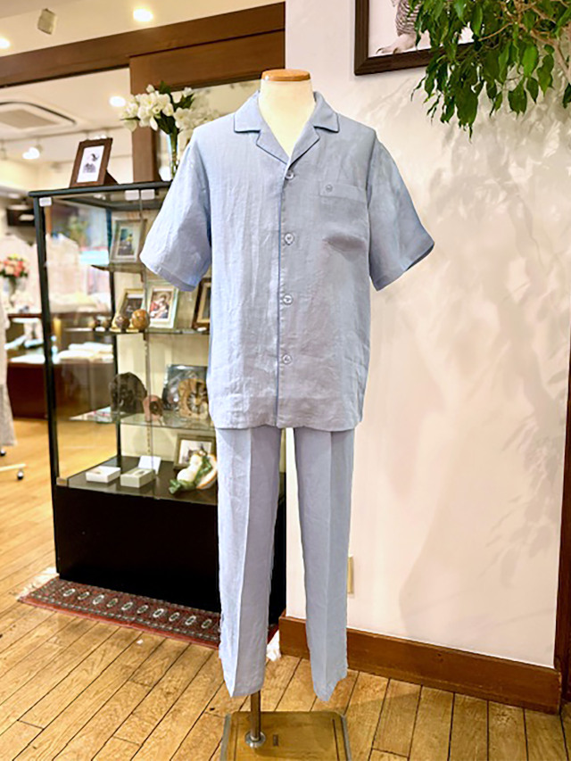 【Mens】フレンチリネンキャンバスワッシャー無地 半袖