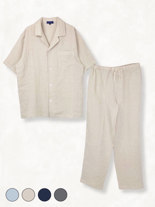 【Mens】フレンチリネンキャンバスワッシャー無地 半袖
