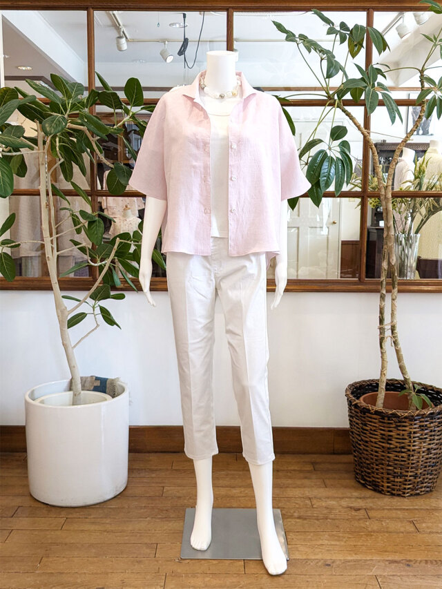 【Ladies】リネンシャンブレー無地　トップス