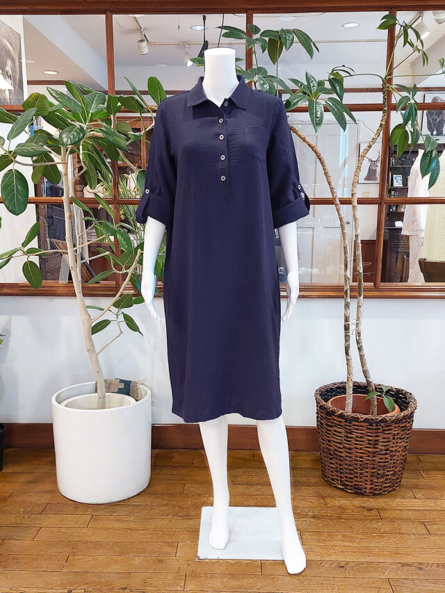 【Ladies】ワッフルガーゼ無地　ワンピース