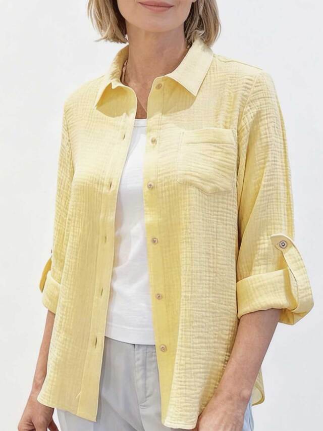 【Ladies】ワッフルガーゼ無地　トップス