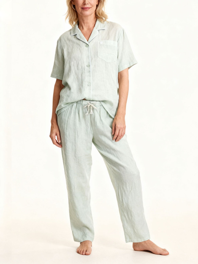 【Ladies】フレンチリネンキャンバスワッシャー無地　半袖