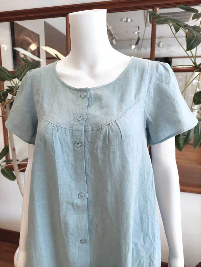 【Ladies】フレンチリネンキャンバスワッシャー無地 ワンピース