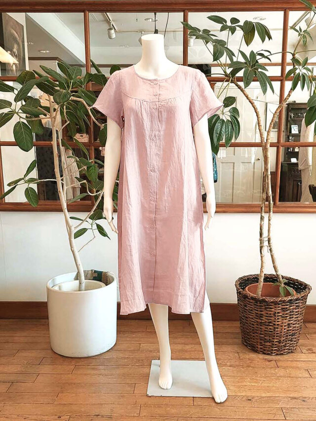 【Ladies】フレンチリネンキャンバスワッシャー無地 ワンピース