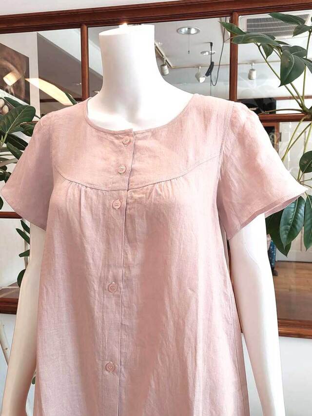 【Ladies】フレンチリネンキャンバスワッシャー無地 ワンピース