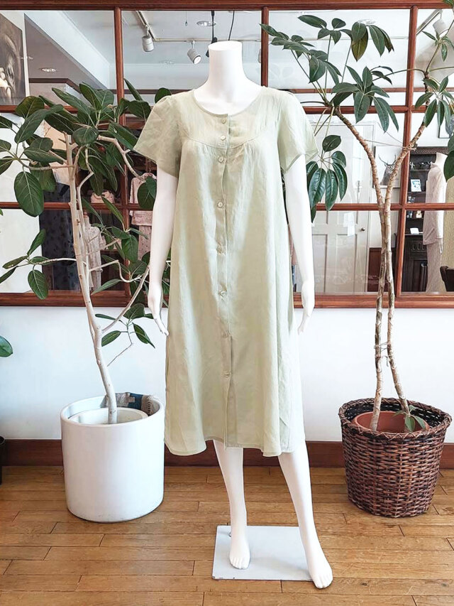【Ladies】フレンチリネンキャンバスワッシャー無地 ワンピース