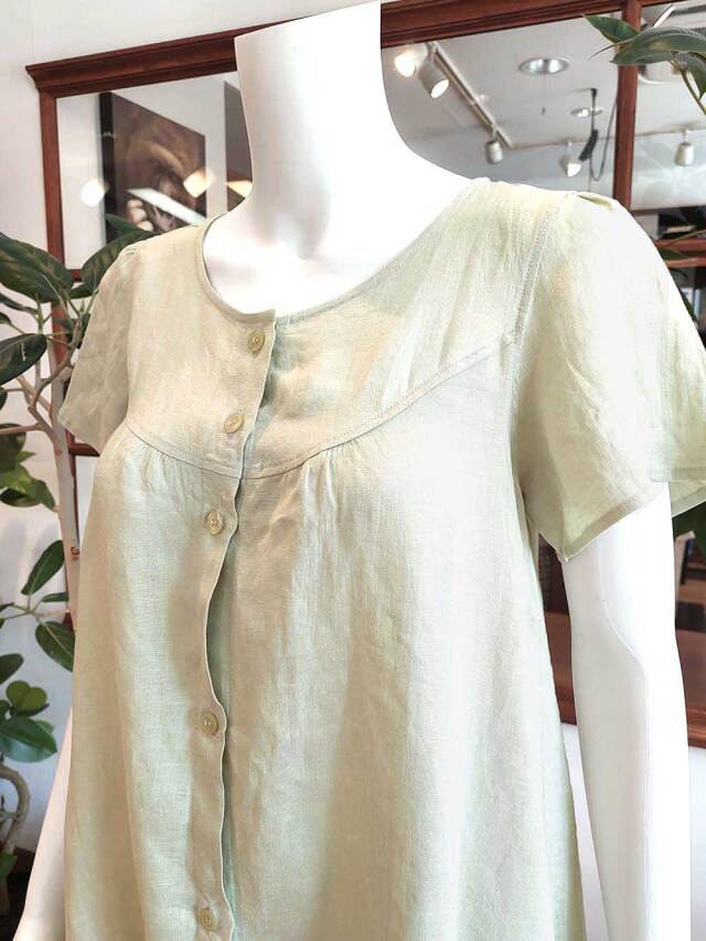 【Ladies】フレンチリネンキャンバスワッシャー無地 ワンピース
