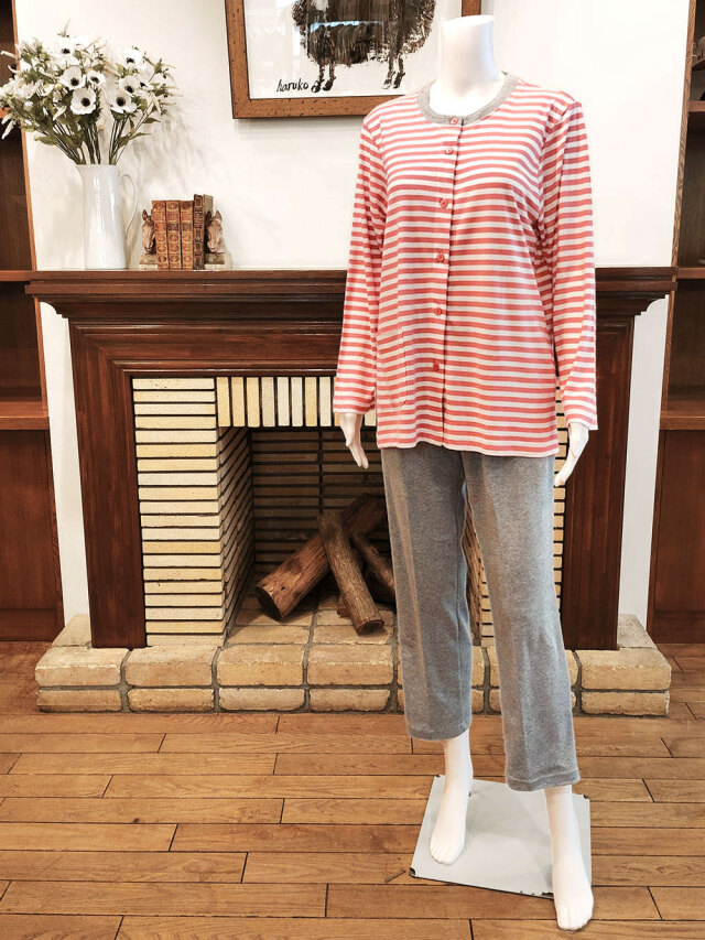 【Ladies】ウォームストレッチボーダー×スムース無地