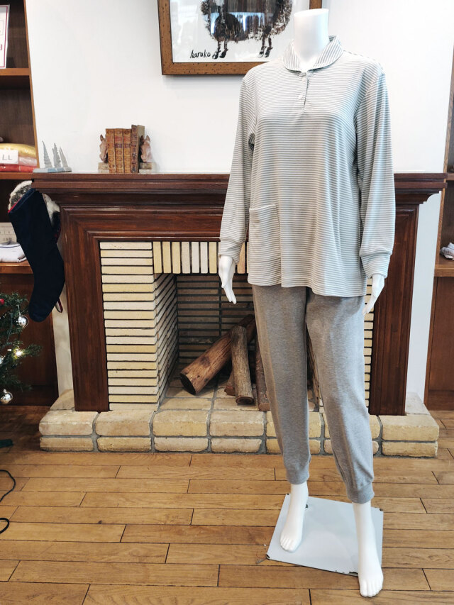 【Ladies】ウォームストレッチボーダー×裏毛裏起毛無地