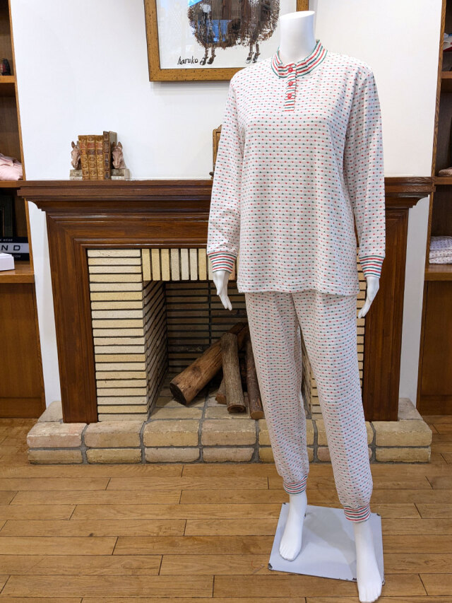 【Ladies】接結天竺ジャガードハート×ボーダー柄 (S,M,L)