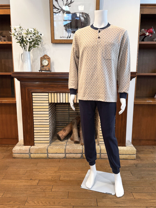 【Mens】接結天竺ジャガードダイヤ柄×スムース無地 (LLサイズも有ります）