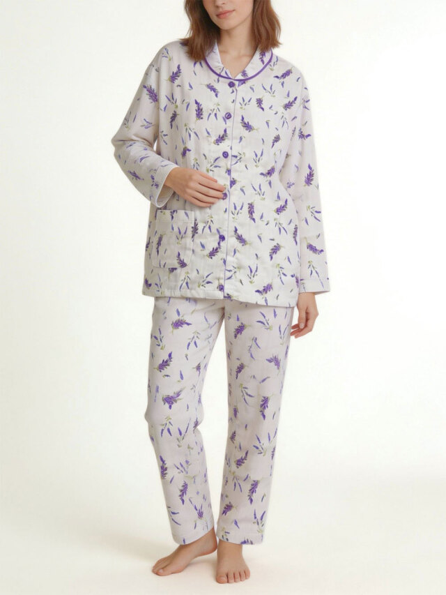 【Ladies】トリプルガーゼ　ラベンダー柄(LLあります)