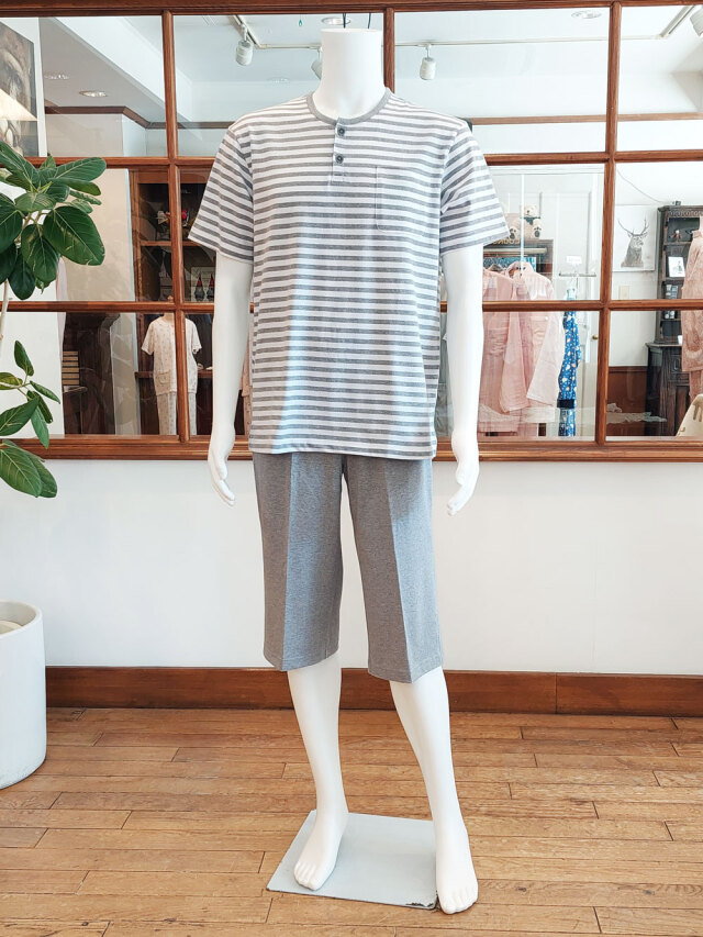 【Mens】天竺ボーダー×天竺無地（半袖、七分パンツ）