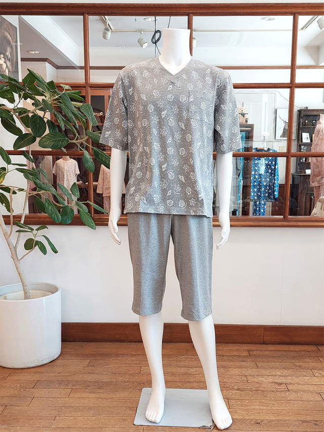 【Mens】天竺シェル柄×無地（五分袖、七分パンツ)
