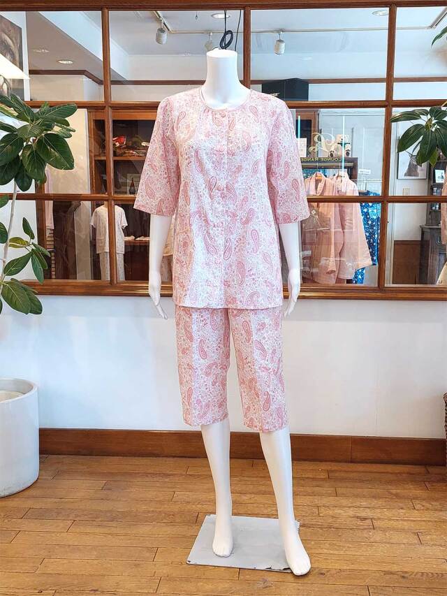 【Ladies】＜高島ちぢみ＞楊柳ペイズリー柄(七分袖、七分丈パンツ）(M～LL)