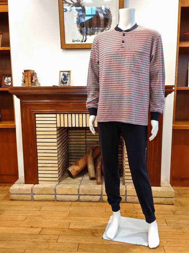 【Men's】接結天竺ジャガードボーダー柄×スムース無地
