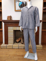 【Mens】オイリングワッシャー加工トリプルガーゼ　ドビーストライプ柄