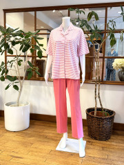 【Ladies】プレーティングボーダー×天竺無地(五分袖)