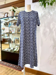 【Ladies】綿麻天竺マリン柄　ワンピース（半袖）