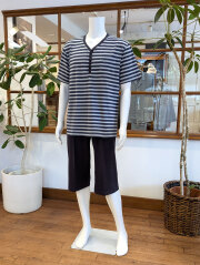 【Mens】天竺ボーダー×天竺無地（半袖、七分パンツ）