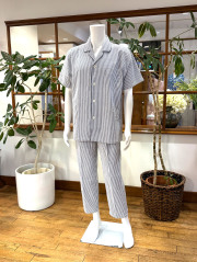 【Mens】<播州織>サッカーストライプ柄(半袖)