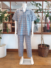 【Mens】綿/麻シーチングワッシャー加工　チェック柄（半袖）（M～LL）