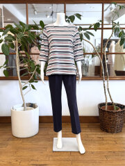 【Ladies】天竺ランダムボーダー×天竺無地（七分袖）