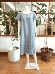 【Ladies】フレンチリネンキャンバスワッシャー無地　ワンピース