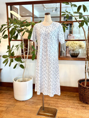 【Ladies】綿麻天竺マリン柄　ワンピース（半袖）