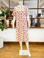 【Ladies】ウェーブ天竺ヤシの木柄　ワンピース（半袖）