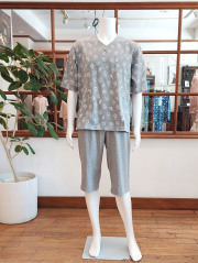 【Mens】天竺シェル柄×無地（五分袖、七分パンツ)