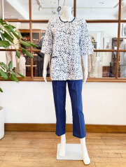 【Ladies】＜高島ちぢみ＞楊柳マーガレット柄×無地(七分袖）