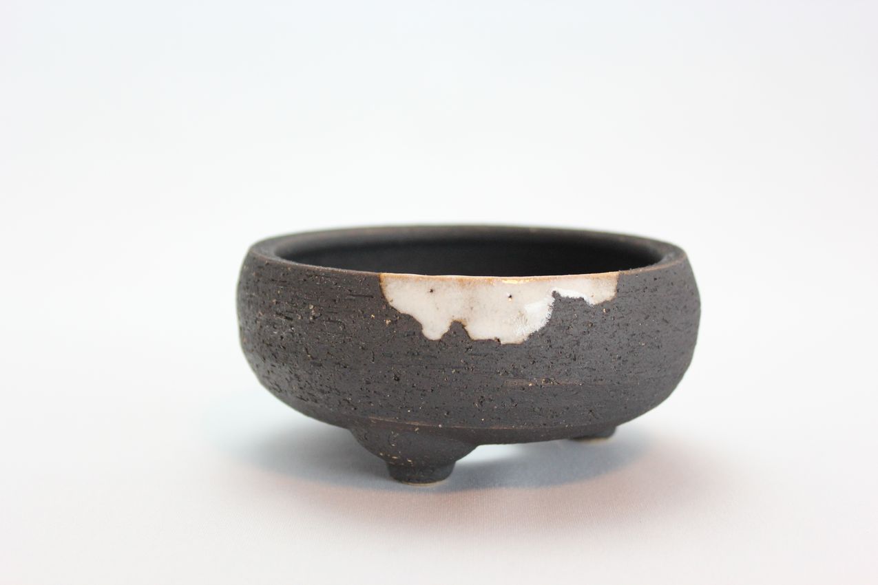 いぶし白釉掛鉄鉢,4号,信楽焼,植木鉢,盆栽鉢