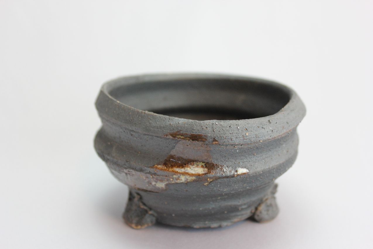黒地白釉流大深,3号,信楽焼,植木鉢,盆栽鉢