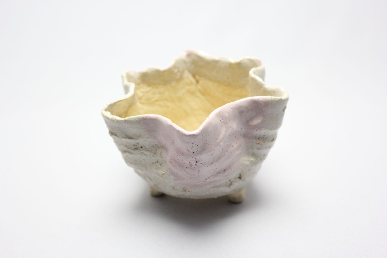 万作ピンク花形,4号,信楽焼,植木鉢,盆栽鉢
