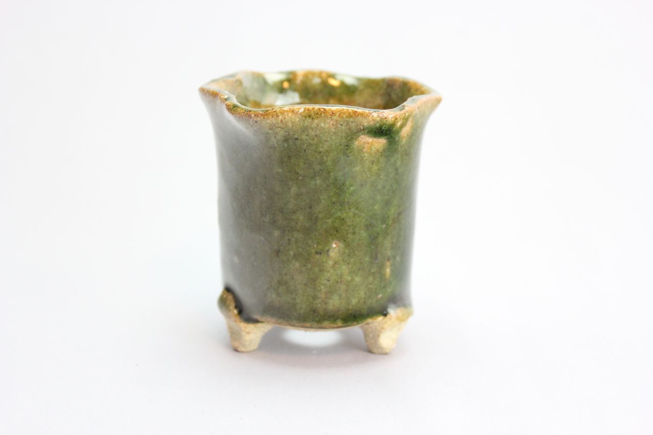 万作緑花形,2号,信楽焼,植木鉢,盆栽鉢