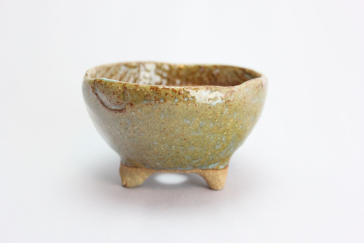 万作緑薄青丸,3号,信楽焼,植木鉢,盆栽鉢