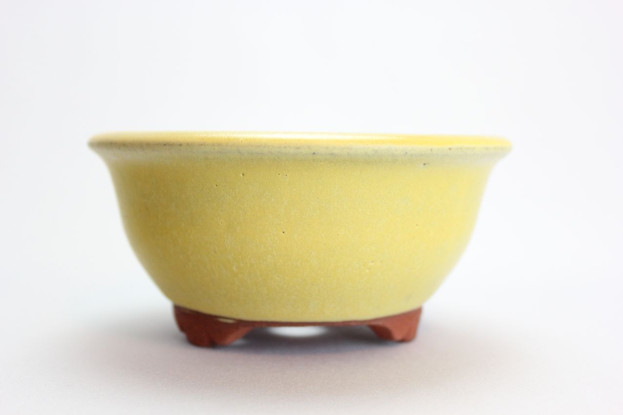 燿山黄丸深陣笠足付,4号,常滑焼,植木鉢,盆栽鉢