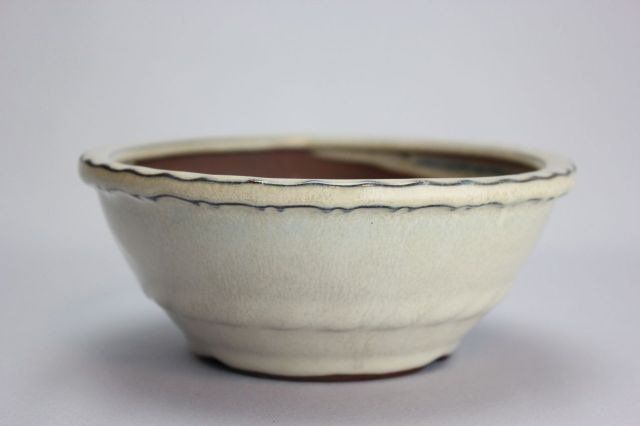 丸縄縁中帯,クリーム,4号,中国鉢,植木鉢