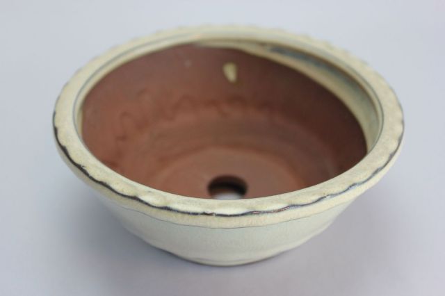 丸縄縁中帯,クリーム,4号,中国鉢,植木鉢
