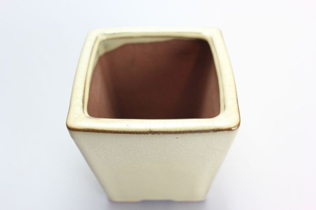 正方切立深クリーム,3号,中国鉢,植木鉢,盆栽鉢