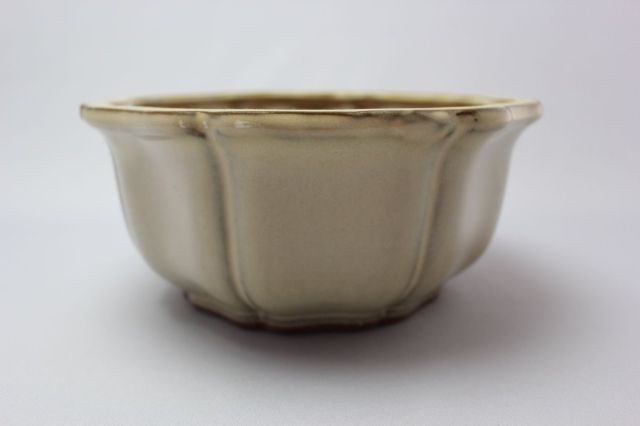 輪花外縁,クリーム,6号,中国鉢,植木鉢