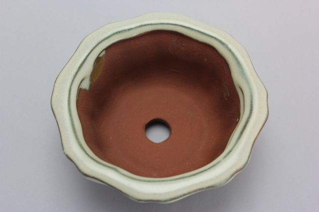 輪花外縁,クリーム,4号,中国鉢,植木鉢