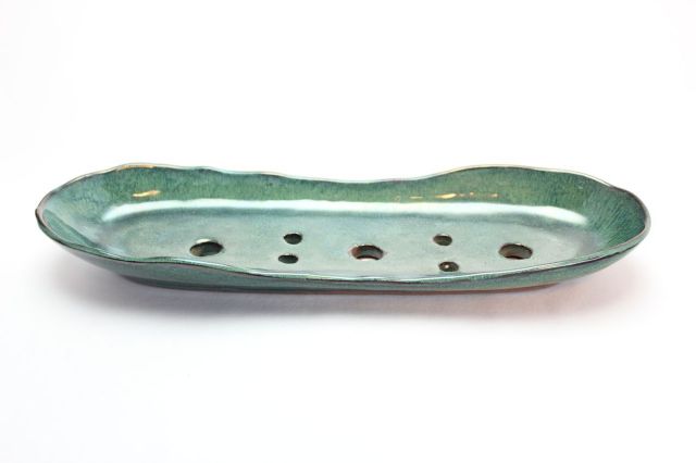 楕円変形短冊,織部,10号,中国鉢,植木鉢